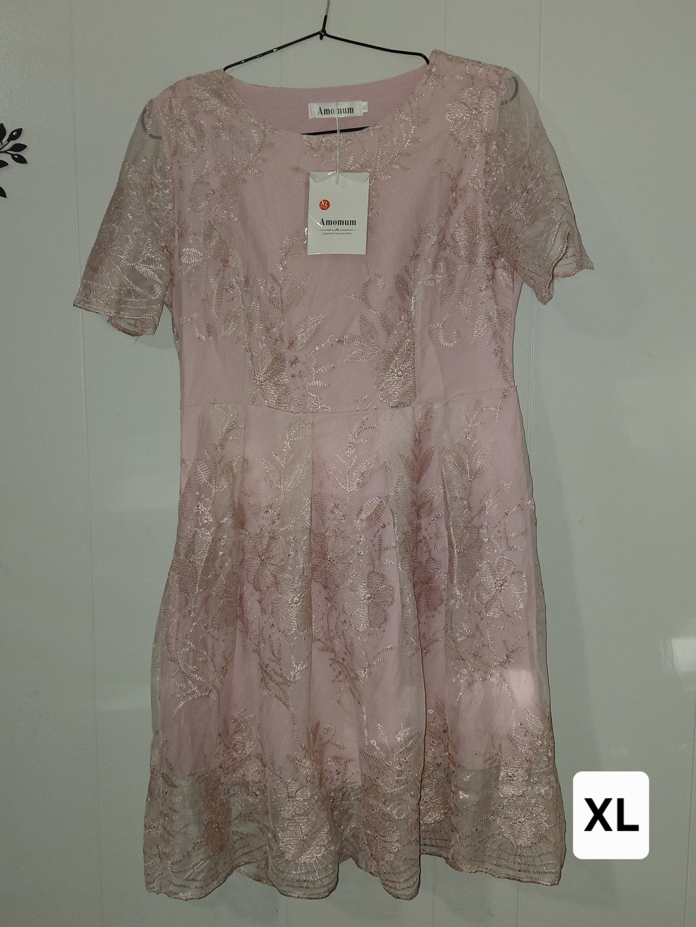 AmoMum Pink Embroidered Fit & Flare Dress